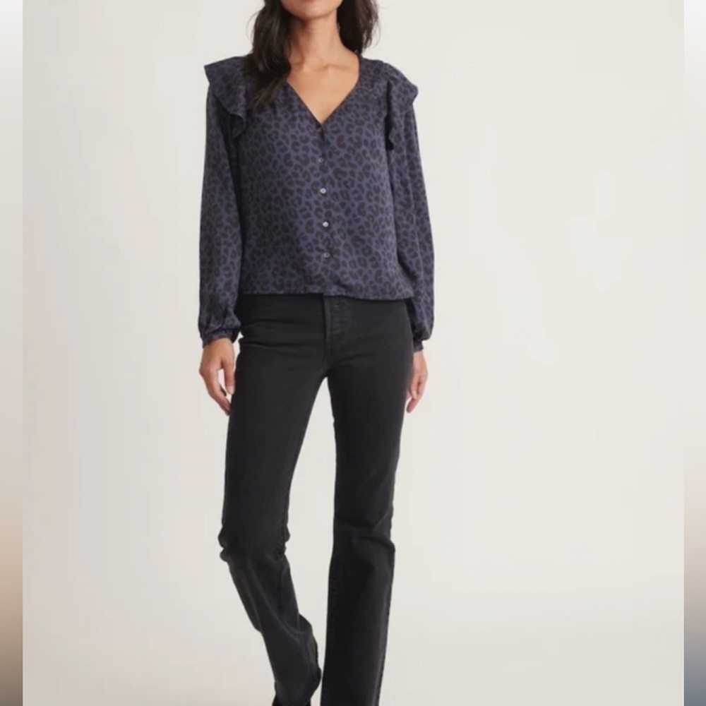 NEW Rory Longsleeve Ruffle Blouse Cheetah Extra Small